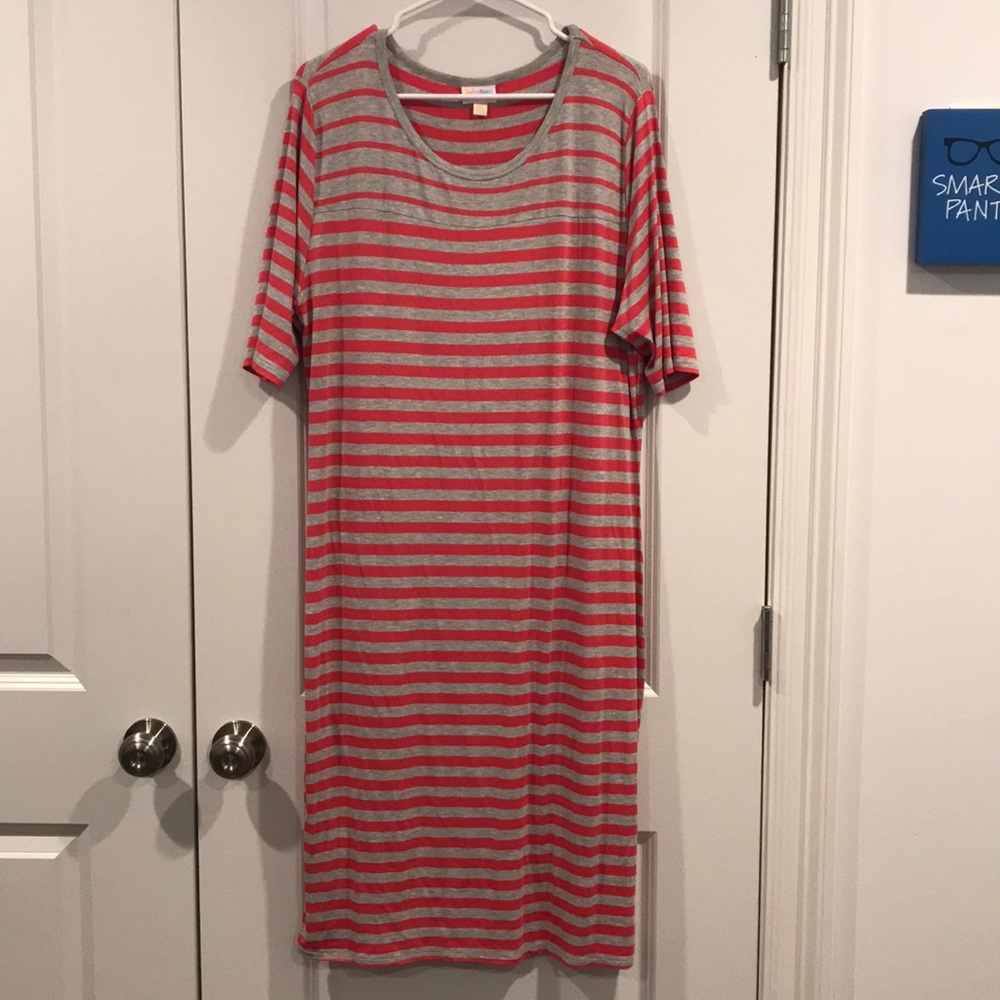 3XL LuLaRoe Heathered Grey & coral Julia Dress